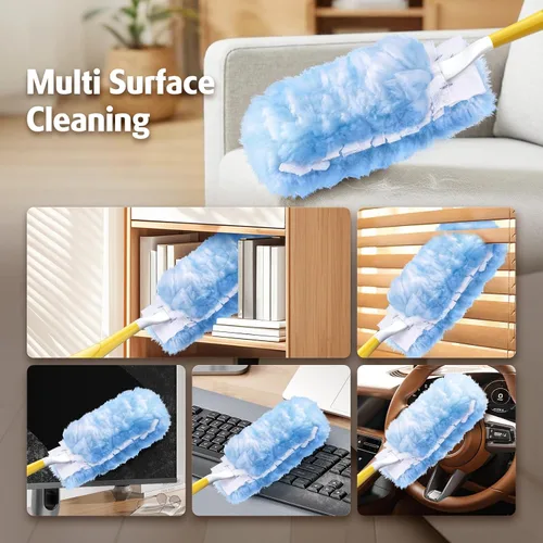 Vista 2 de Recambio de plumero para plumero Swiffer, 100 repuestos de plumero resistentes de 2 lados de 360°, 6 microfibras, plumeros desechables