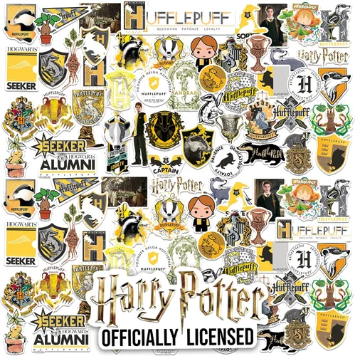 Vista 8 de Harry Potter Hufflepuff Theme - Calcomanías de vinilo de 50 unidades – Crestas de casa, símbolos de tejón y diseños de personajes para laptop