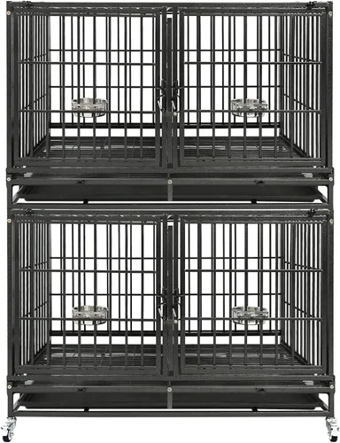 Vista 21 de Homey Pet Jaula apilable resistente de 37 pulgadas con ruedas para perros