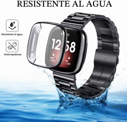 Vista 5 de ZPJPPLX para Fitbit Versa 4/Sense 2, Correa de Muñeca de Acero Inoxidable Sólido con Funda de Reloj, para Versa 3/Sense Correas de Repuesto de Metal