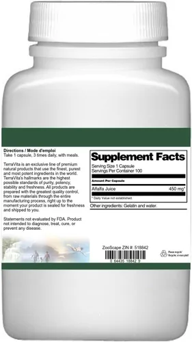 Vista 3 de Jugo de Alfalfa - 450 mg (100 Cápsulas, ZIN: 518842)
