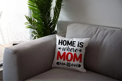 Vista 4 de Funda de cojín con texto en inglés «Home is Wherever Mom is Decoration», regalo de cumpleaños para mamá, algodón, 18 x 18 pulgadas (solo funda)