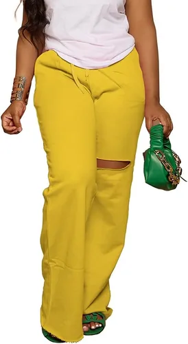 Vista 3 de PINSV Pantalones de pierna ancha para mujer, con cordón, holgados, casuales