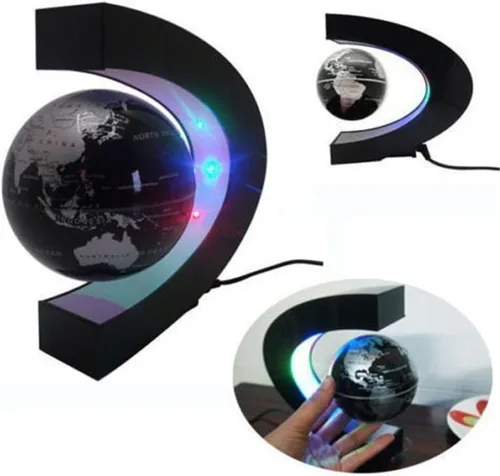 Vista 5 de Globo flotante de levitación magnética de 3 pulgadas con luces LED en forma de C mapa mundial para decoración de escritorio