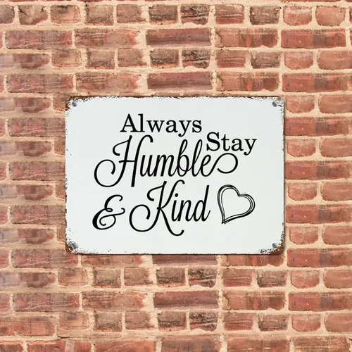 Vista 2 de Letrero de metal para la familia, letrero de metal decorativo con texto en inglés "Always Stay Humble And Kind", divertido diseño retro, placa