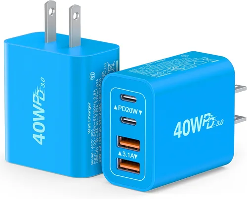 Vista 22 de [Paquete de 2] Cargador de pared USB C, cargador tipo C de 40 W, bloques de 40W 2Pack Azul bebé