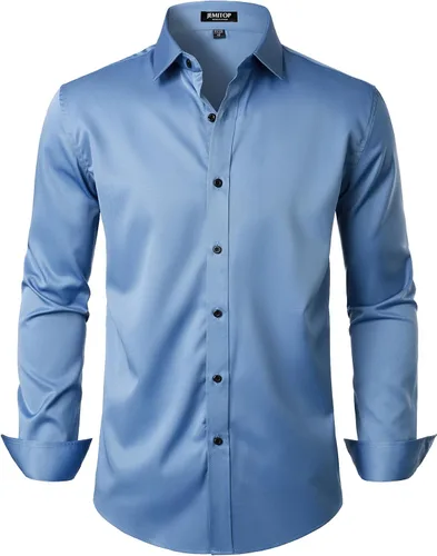 Vista 28 de JEMITOP Mens Stretch Wrinkle Free Dress Shirts Naranja quemado