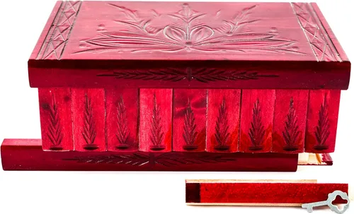 Vista 5 de Caja de rompecabezas de madera hecha a mano (grande) clave oculta secreta y compartimento de almacenamiento para anillos, collares, pendientes