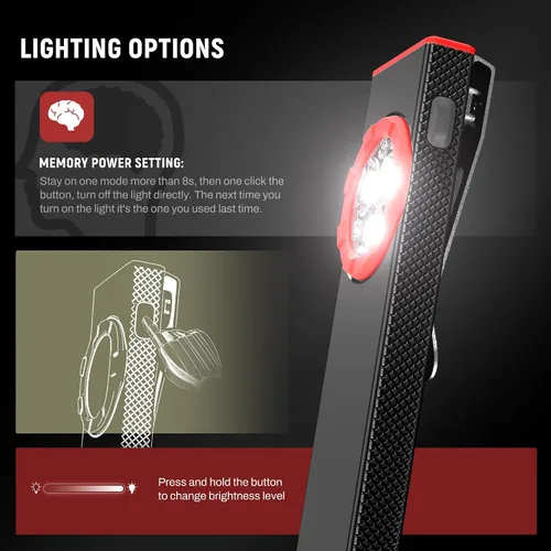 Vista 4 de Linterna EDC Lexall, linterna recargable de bolsillo plana de 800 lúmenes, linterna LED magnética con clip, luz de área mini regulable
