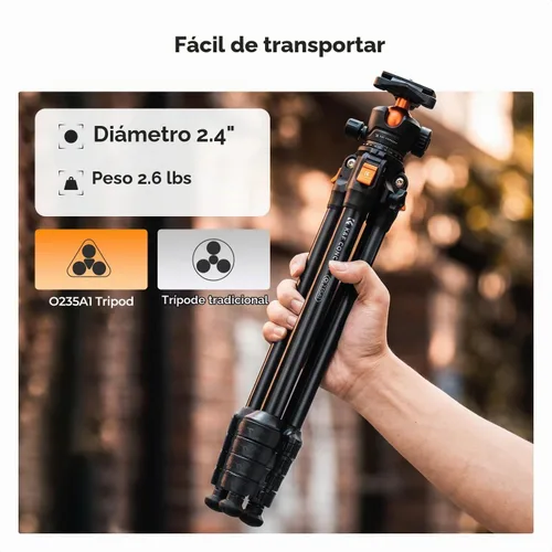 Vista 2 de K&F CONCEPT Trípode de viaje de aluminio de 63" para cámara