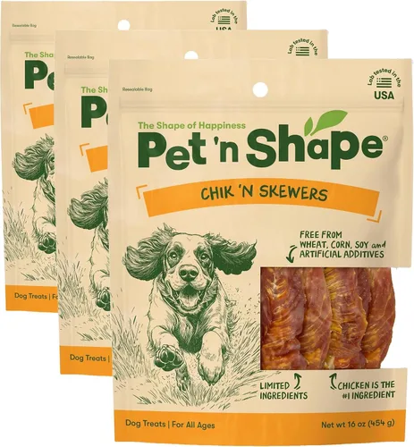 Vista 12 de Pet 'n Shape Chik 'n Skewers - Golosinas masticables de cuero crudo envueltas en pollo para perros, 1 libra