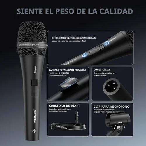 Vista 5 de Phenyx Pro Supercardioid Micrófono dinámico de mano con cable XLR PM-26S