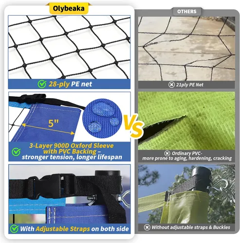 Vista 4 de 32FT Outdoor Volleyball Net Set, Regulation Size Portable Volleyball System with 1.25" Adjustable Steel Poles, 28-Ply Anti-Sag PE Net, Ball, Pump