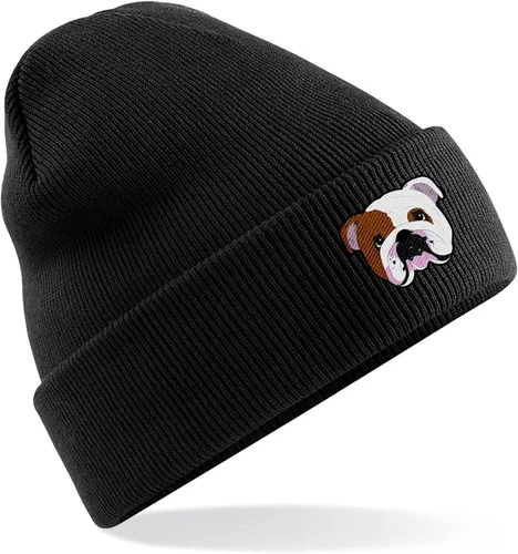 Vista 2 de Bang Tidy Clothing Gorro de bulldog inglés de punto, regalos para amantes de los perros para mujeres, sombreros de invierno bordados