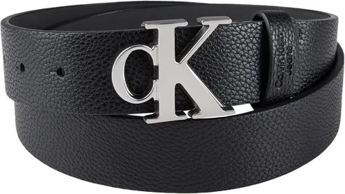 Vista 2 de Calvin Klein Cinturón casual con hebilla de placa para hombre con tratamiento de logotipo, NegroPlata