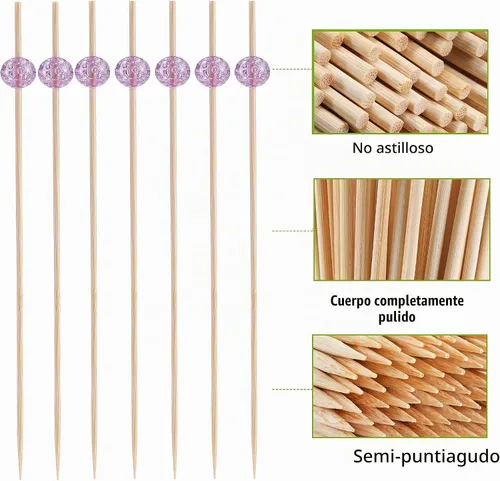 Vista 6 de 200 palillos de cóctel, palillos de dientes de lujo para aperitivos, mini palillos de comida Palos de cóctel de bambú para bebidas, postres
