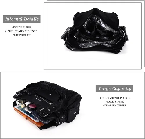 Vista 5 de Angel Barcelo - Bolsa de hombro amplia para mujer, diseño Hobo, cuero lavado