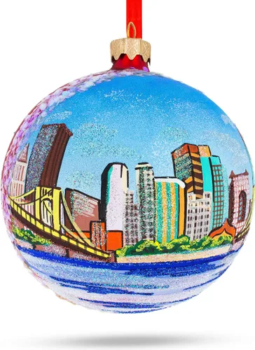 Vista 6 de Pittsburgh, Pennsylvania, bola de cristal, adorno de Navidad de 4 pulgadas
