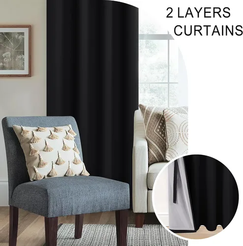 Vista 5 de XWZO Cortinas 100% opacas de 45 pulgadas de largo con alzapaños, cortinas de ventana de sombra completa, aislamiento térmico, doble capa con forro
