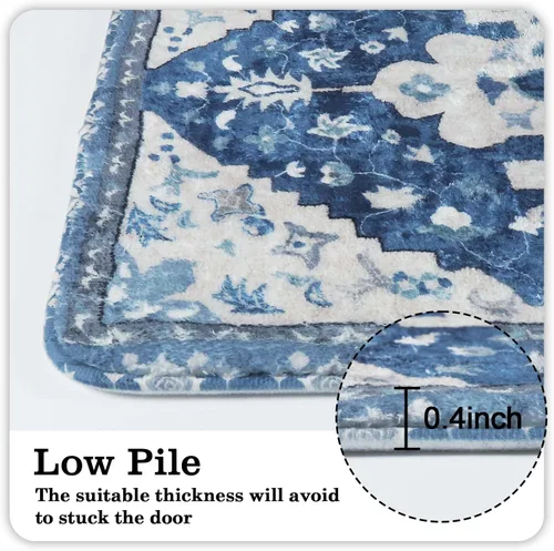 Vista 5 de Uphome Alfombra de baño vintage, azul, bohemio, antideslizante, oriental, suave, lavable a máquina, lindas alfombras de baño tribales florales