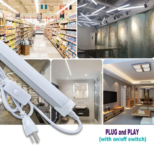 Vista 3 de Paquete de 6 lámparas LED T8 de 4 pies para tienda, 24 W, 4 pies, tubo integrado, cubierta lechosa de 6000 K, luz diurna de una sola tira