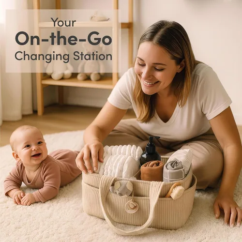 Vista 6 de PUTSKA Organizador de pañales para bebé para mesa de cambio – Elegante cesta de almacenamiento para guardería, artículos esenciales para recién