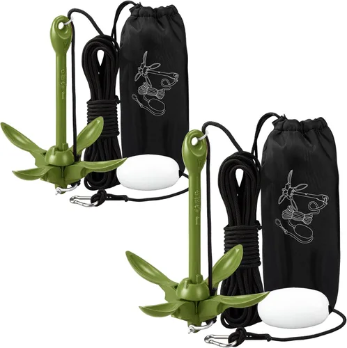Vista 22 de Lounsweer Paquete de 2 anclajes de kayak marino de 1.5/3.5 libras, kit de anclaje plegable para barco, kayak, pesca, accesorios para botes pequeños