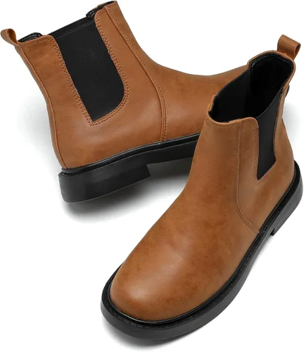 Vista 7 de DADAWEN Botas Chelsea de combate para mujer con elástico a la moda, puntera redonda, botines cómodos para mujer