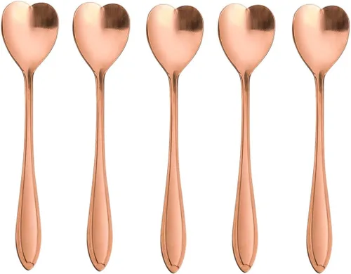 Vista 5 de Juego de 10 cucharas de acero inoxidable en forma de corazón para café, postres y té, ideal para azúcar, agitar, helado y pastel, 5 pulgadas