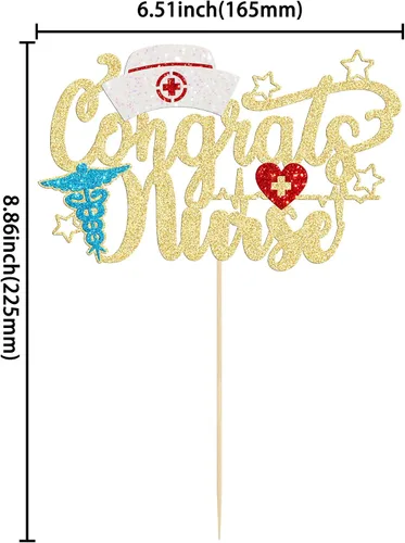 Vista 2 de Gyufise 1 pieza de decoración de pastel de enfermera de felicitaciones con tapa de enfermera con purpurina 2023, selección de pastel de enfermería