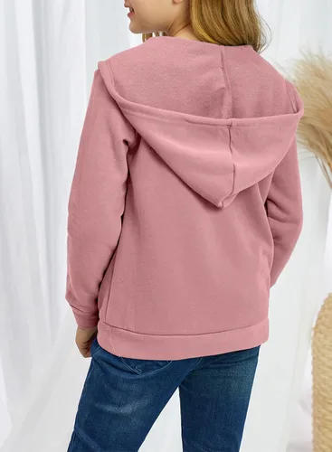 Vista 6 de Sidefeel Sudadera con capucha de manga larga con cremallera para niñas, abrigo casual con bolsillos 4Y-13Y