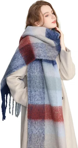 Vista 5 de Yatemiole Bufanda de cachemira para mujer, bufanda de cuadros de color grande para invierno
