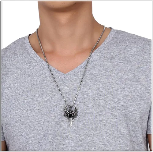 Vista 6 de Xusamss Collar de espada con colgante de cristal de dragón de acero de titanio punk, cadena de eslabones de 24 pulgadas