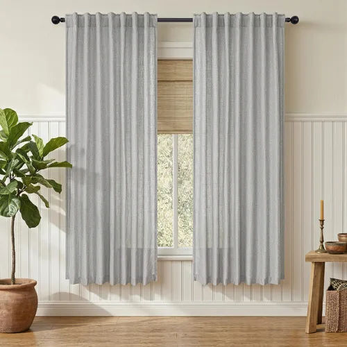 Vista 17 de DANCURTON Cortinas de lino para ventana, cocina moderna, dormitorio, ventanas pequeñas, 2 paneles con bolsillo con pestaña trasera, gruesas