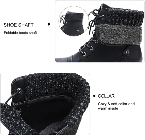 Vista 2 de Botines para mujer, estilo combate con cordones y peluche.
