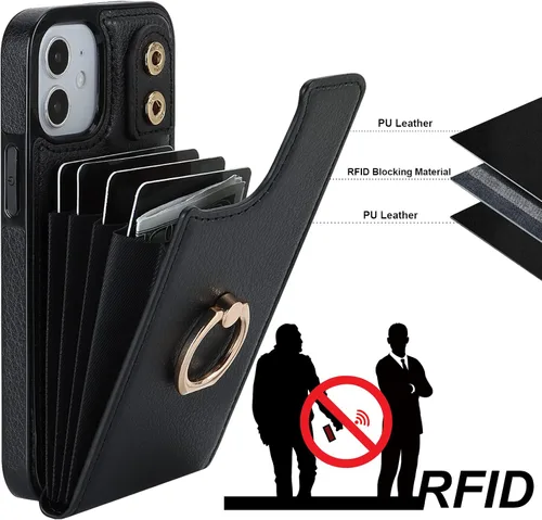 Vista 5 de Folosu Funda compatible con iPhone 12 Mini con soporte para tarjetas, rotación de 360°, soporte de anillo de dedo con función atril, protección