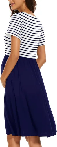 Vista 4 de Vestido de maternidad de manga corta para mujer, ropa de embarazo con bolsillos