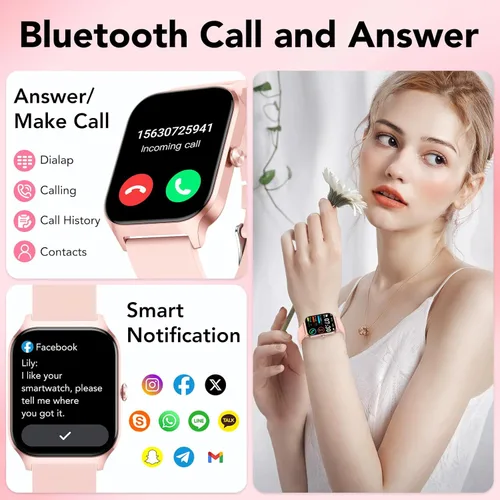 Vista 2 de CASCHO Relojes inteligentes para mujer, reloj inteligente HD de 1.85 pulgadas con más de 120 modos deportivos/frecuencia cardíaca/monitor de sueño