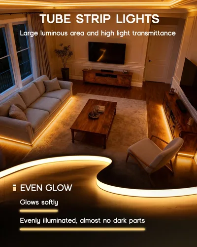 Vista 4 de Tira de luces LED de 9.8 pies, 110-120 V, cuerda de luces de neón de silicona regulables, tira de luces de neón flexibles e impermeables