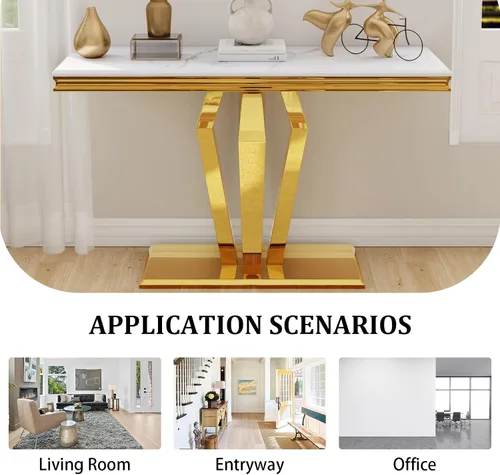 Vista 11 de ACEDÉCOR Mesa consola dorada con mesa brillante para sala de estar, pasillo