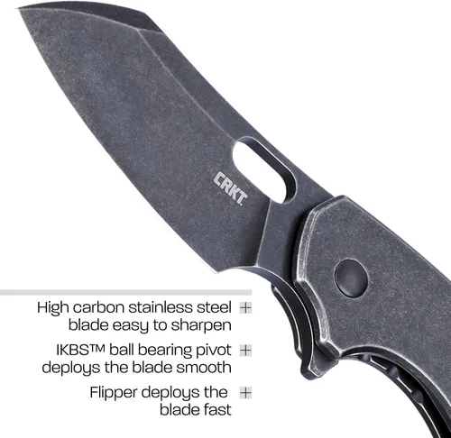 Vista 4 de CRKT Pilar II Cuchillo de Bolsillo Plegable Grande EDC: Portación Diaria, Hoja Negra, Apertura con Aleta, Seguro de Marco, Mango de Acero