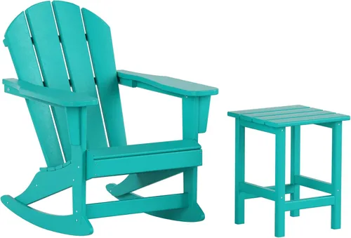 Vista 26 de Malibu - Sillas mecedoras Adirondack para patio al aire libre con juego de mesa auxiliar, gris