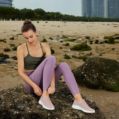 Vista 4 de TIOSEBON Tenis para caminar para mujer, tenis de punto sin cordones, cómodos tenis de malla