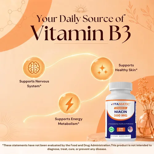 Vista 3 de Vitamatic Niacina (vitamina B3) 500 mg, 240 comprimidos - Sin OMG y sin gluten - 480 tabletas (paquete de 2)