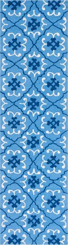 Vista 3 de SAFAVIEH Four Seasons Collection FRS234A - Alfombra de pasillo floral con gancho a mano, 2 pies 3 pulgadas x 8 pies, color azul/marfil