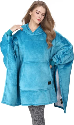Vista 3 de Tirrinia Manta con capucha de gran tamaño, sudadera con manga de murciélago, acogedora manta Sherpa enorme regalo para mujeres adultas