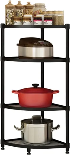 Vista 9 de Shelves Storage Cart Kitchen Corner Shelf Rack Stainless Steel Triangle Corner Pot Rack Floor Multi-layer Pot Rack Home Storage Rack Artifact 6 Layer