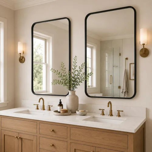 Vista 12 de USHOWER Espejo de baño negro para sobre el fregadero, 22 x 30 pulgadas, espejo rectangular negro mate para pared, espejo de tocador con marco