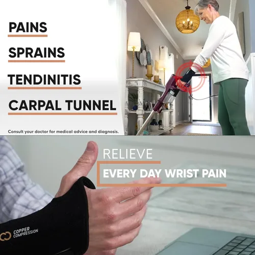 Vista 7 de Copper Compression - Muñequera, férula ortopédica ajustable con infusión de cobre para dolor, túnel carpiano, artritis, codo de tenista, tendinitis