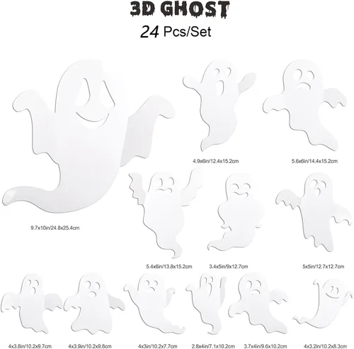 Vista 6 de 24 calcomanías 3D para decoración de pared de fantasmas de Halloween, reutilizables, autoadhesivas, lindas calcomanías blancas espeluznantes